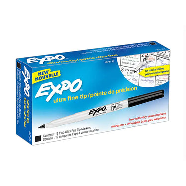 Expo Dry Erase Markers, Ultra Fine Tip, Black, 12/Pack (1871131)